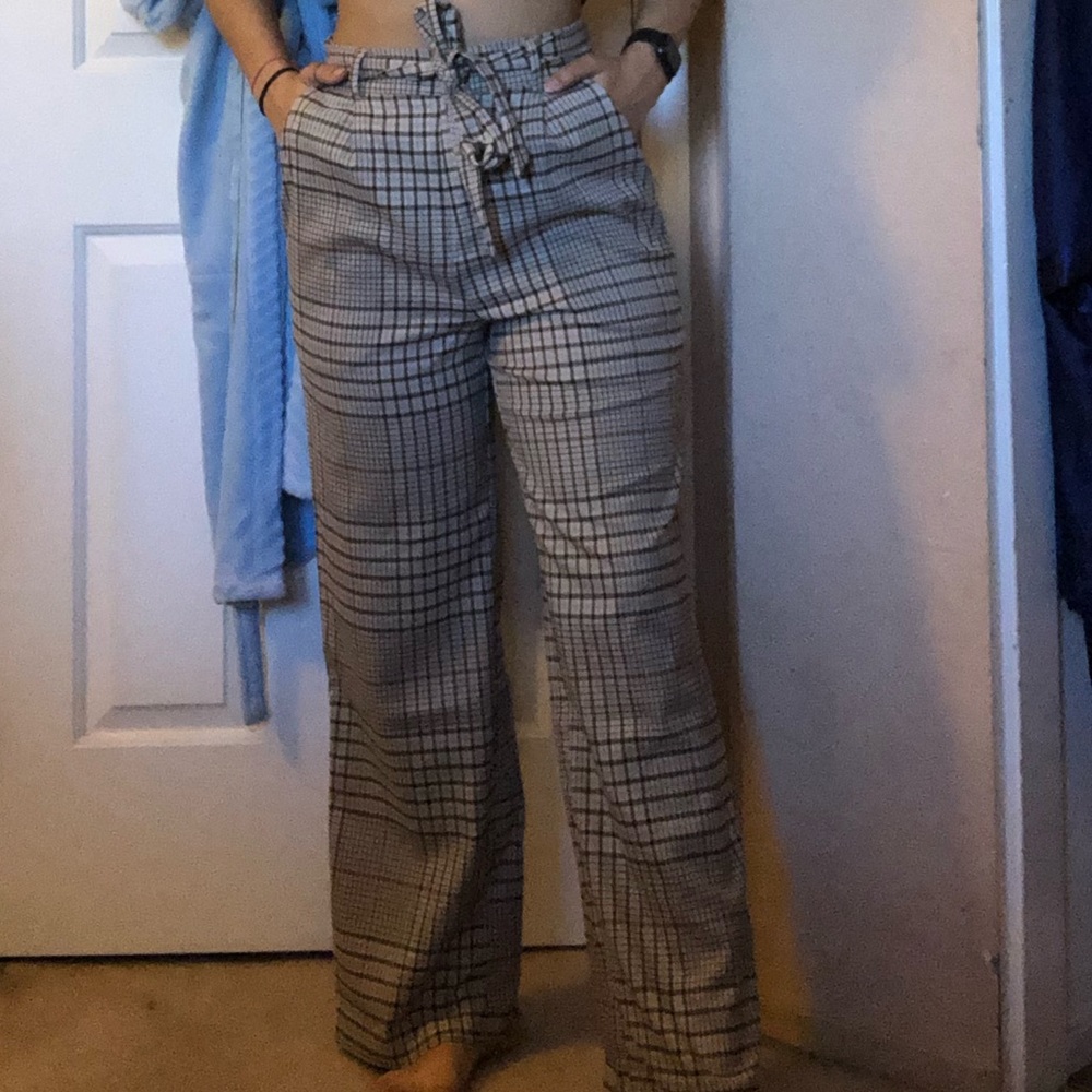 Wide Leg Plaid Trouser Pants